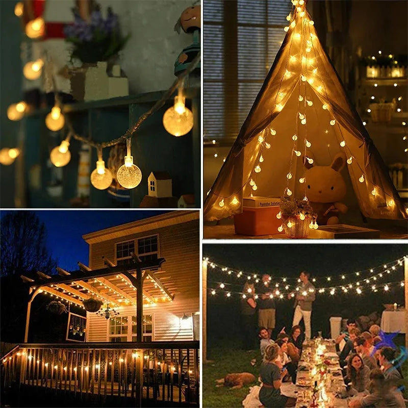 Battery-Powered LED Bubble Ball String Lights - 20 Bright Fairy Lights for Christmas, Weddings, and Party Decor, 3m Festive Garland