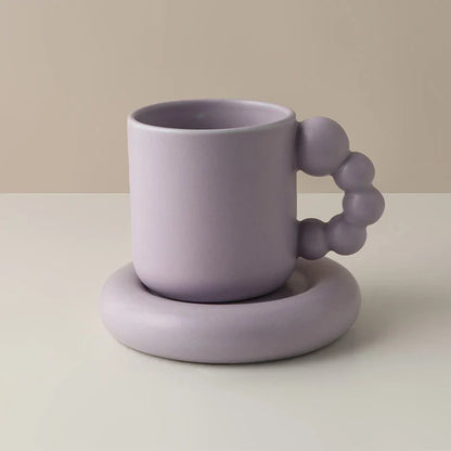 Keramisk kaffekrus lavendel porcelænskop med bakke nordisk håndlavet boligindretning efterår 2025 gave