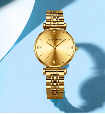 Timeless women's rose gold quartz wristwatch - stainless steel water-resistant minimalist round dial