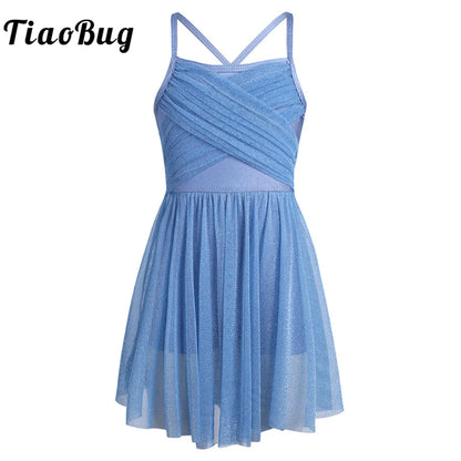 Lightweight Girls' Dance Dress - Flowy, Glittery Mesh, Ballet & Gymnastics Costume