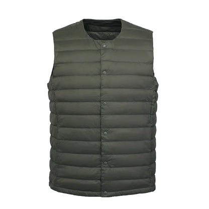 Lightweight Men's Down Vest - Short Quilted, Nylon Layering