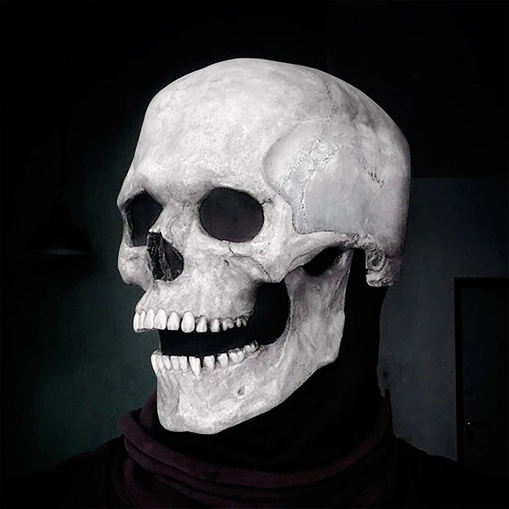 Full-Head Skull Silicone Horror Mask with Movable Jaw for Adults Halloween 2026