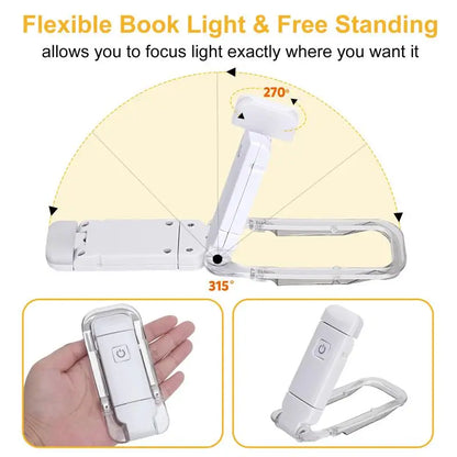 Mini LED Clip Book Light - USB Rechargeable, Brightness Adjustable Eye Protection Bookmark for Night Reading