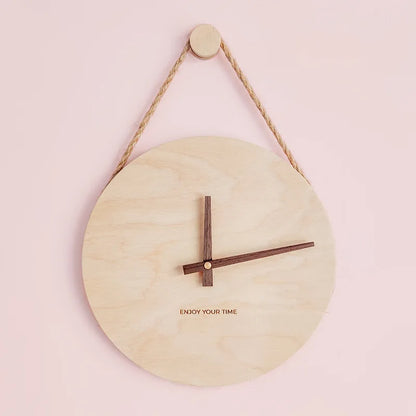 Wooden Wall Clock 12 Inch Hanging Rope Minimalist Round Clock Fall 2025 Rustic Home Decor Cozy Living Room Accent