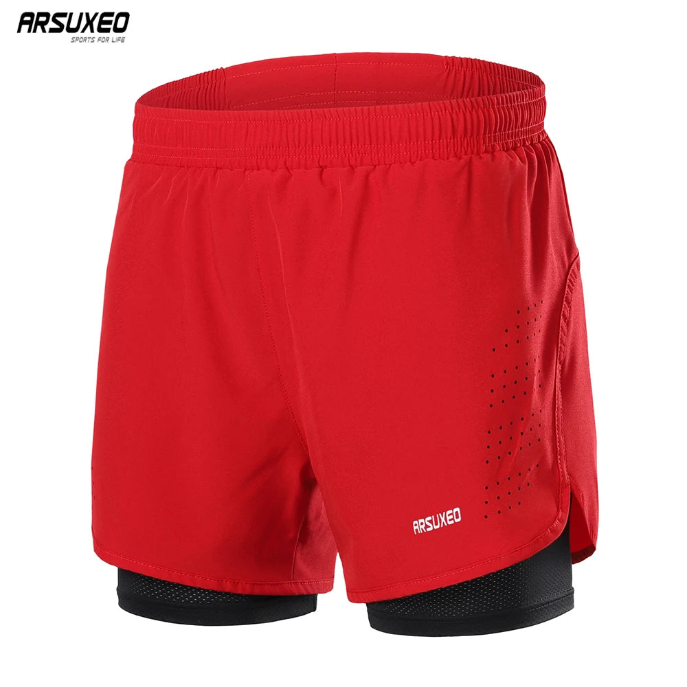 Stretchy men's 2-in-1 running shorts - longer liner, polyester blend, for jogging and gym