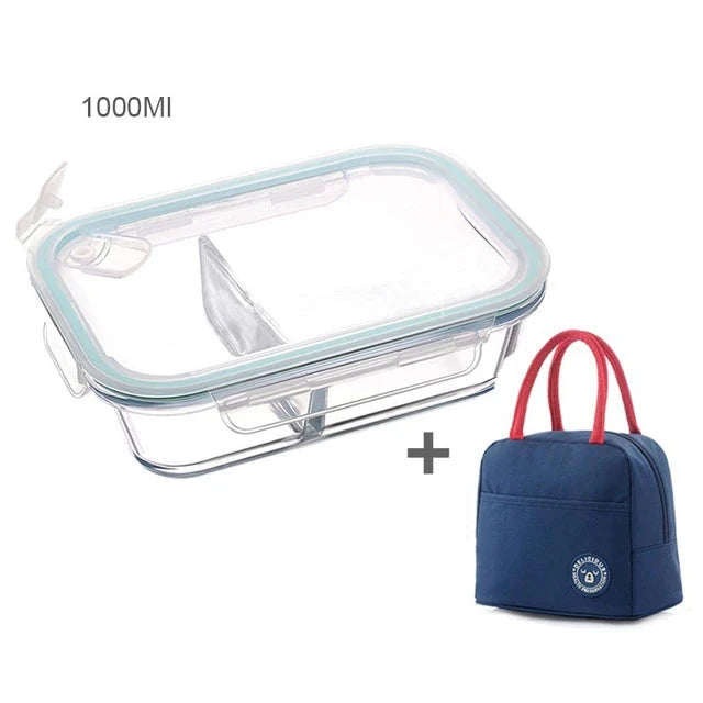 Microwavable Glass Bento Lunch Box with Thermal Bag - Leak-Proof Meal Prep Container