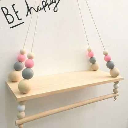 Wooden Wall Shelf With Clothes Rack Nordic Hanging Shelf Kids Room Fall 2025 Rope Storage Organizer