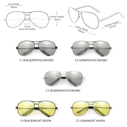 Klassische Pilot Photochrome Sonnenbrille für Männer und Frauen - Chameleon Polarisierte Fahrbrille
