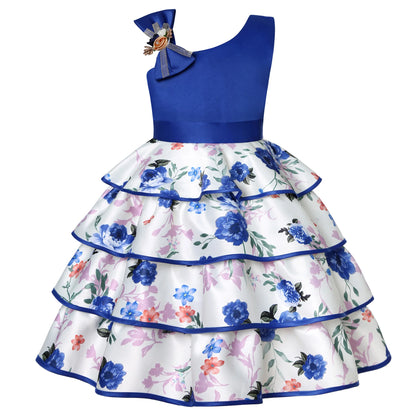Soft girls' dress - one-shoulder knee-length floral, polyester, for party or wedding