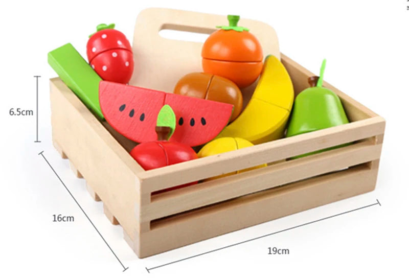 Montessori Wooden Fruits & Vegetables Cutting Set - Eco-Friendly Pretend Play Kitchen Toys for Kids