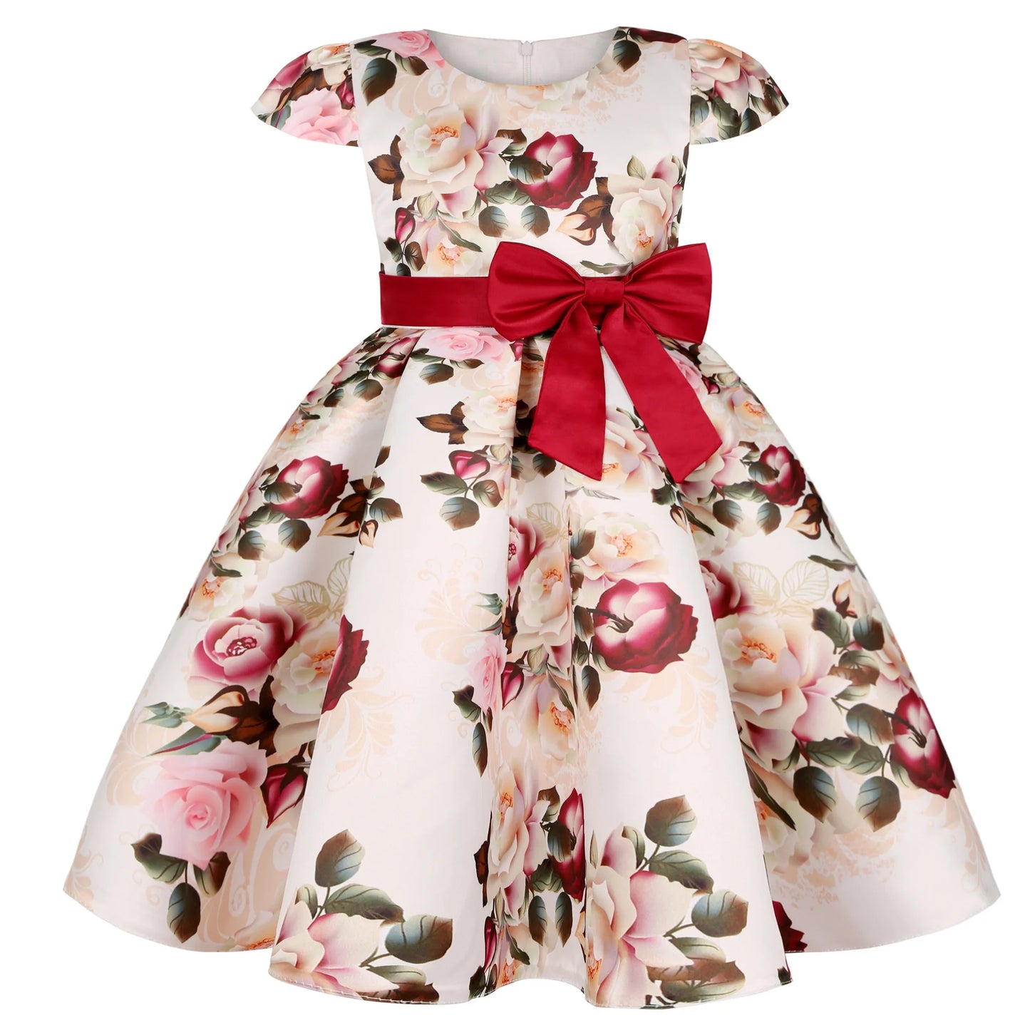 Soft girls' dress - one-shoulder knee-length floral, polyester, for party or wedding