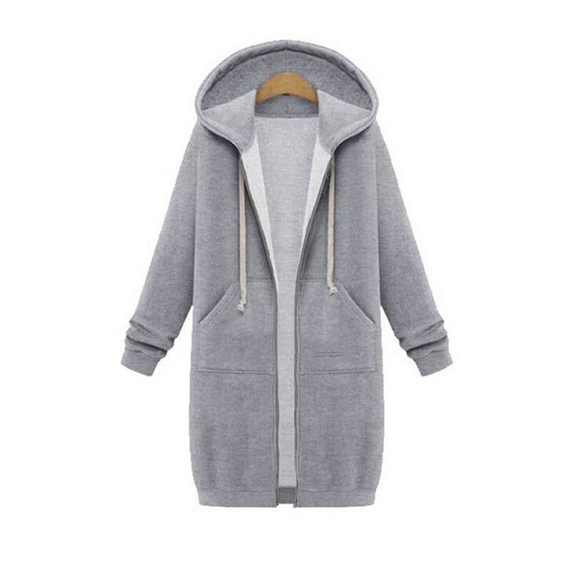 Warm Relaxed Women Longline Zip Hoodie - Cotton Blend