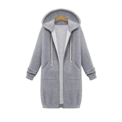 Warm Relaxed Women Longline Zip Hoodie - Cotton Blend