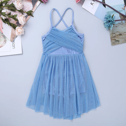 Lightweight Girls' Dance Dress - Flowy, Glittery Mesh, Ballet & Gymnastics Costume