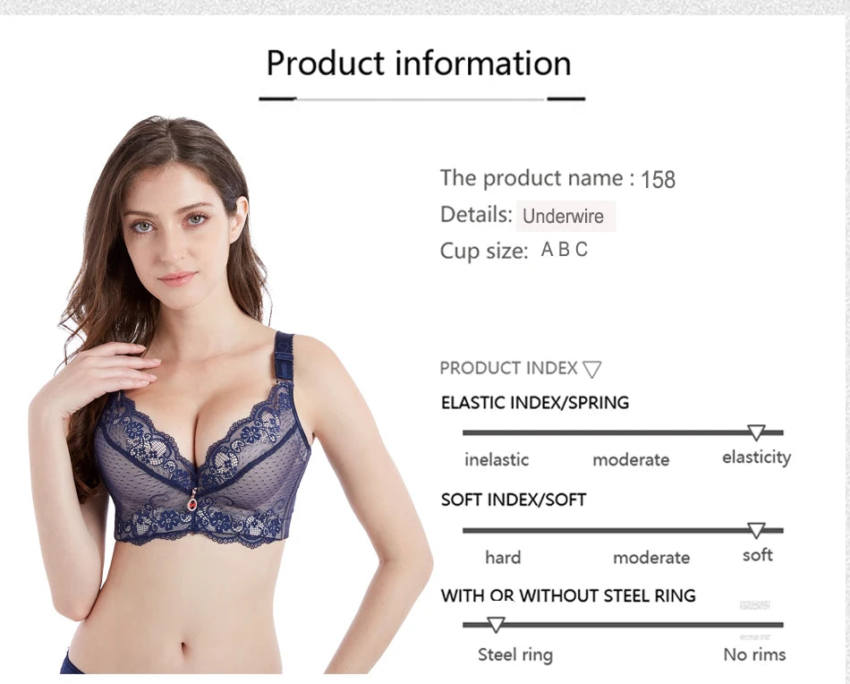 Flattering women's lace push-up bra - underwire 3/4 cup, nylon blend, everyday lingerie
