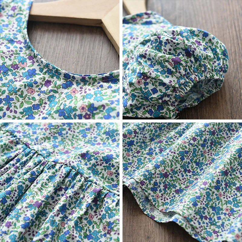 Leichtes und schmeichelhaftes Mädchenkleid – Floraler Schmetterlingsdruck, knielang, ärmellos, Taillengürtel, Freizeitkleidung