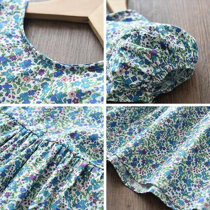 Leichtes und schmeichelhaftes Mädchenkleid – Floraler Schmetterlingsdruck, knielang, ärmellos, Taillengürtel, Freizeitkleidung