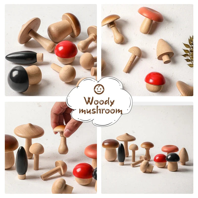 Wooden Toys Montessori Mushroom Blocks Set Kids Educational Grasping Matching Toy Back To School 2025 Eco Friendly