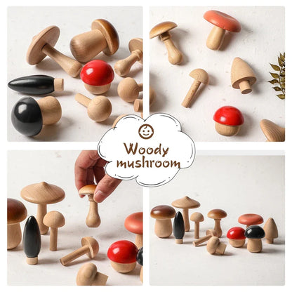 Wooden Toys Montessori Mushroom Blocks Set Kids Educational Grasping Matching Toy Back To School 2025 Eco Friendly