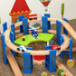 Wooden Train Set with Circular Bridge - Vibrant Green Garage Track for Kids, Compatible with Electric Cars