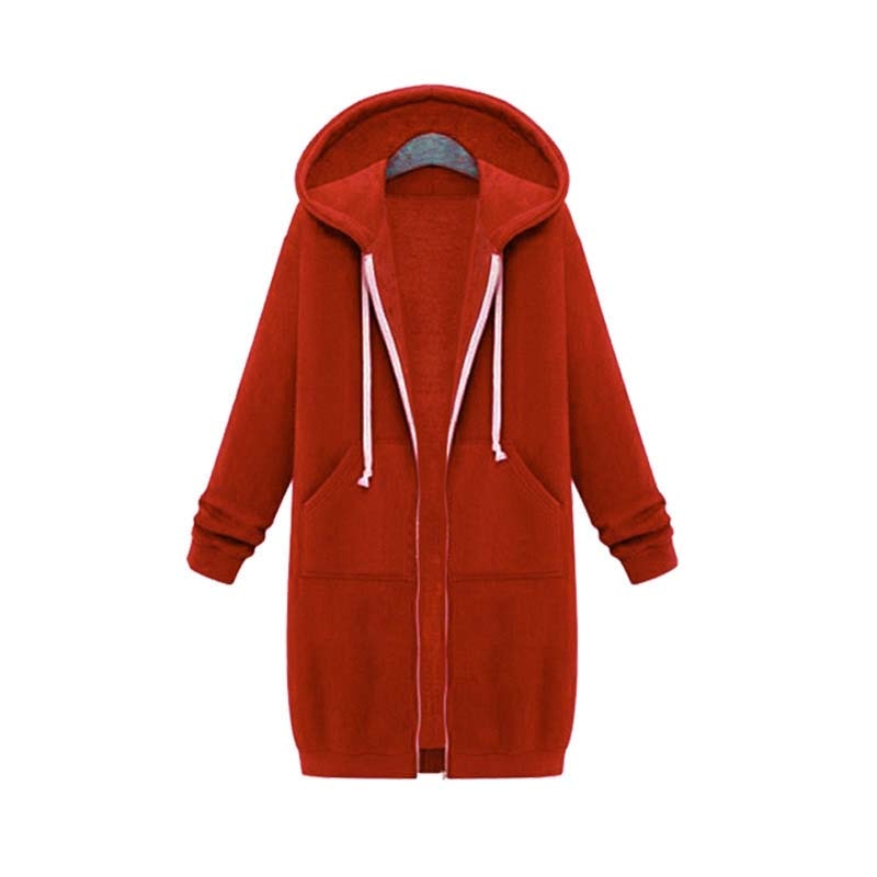 Warm Relaxed Women Longline Zip Hoodie - Cotton Blend