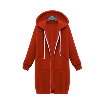 Warm Relaxed Women Longline Zip Hoodie - Cotton Blend
