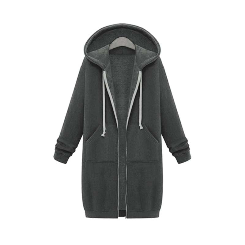 Warm Relaxed Women Longline Zip Hoodie - Cotton Blend