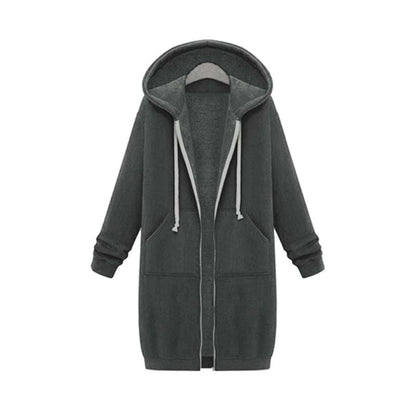 Warm Relaxed Women Longline Zip Hoodie - Cotton Blend
