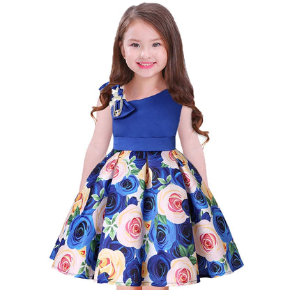 Soft girls' dress - one-shoulder knee-length floral, polyester, for party or wedding