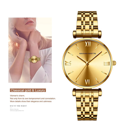 Timeless women's rose gold quartz wristwatch - stainless steel water-resistant minimalist round dial