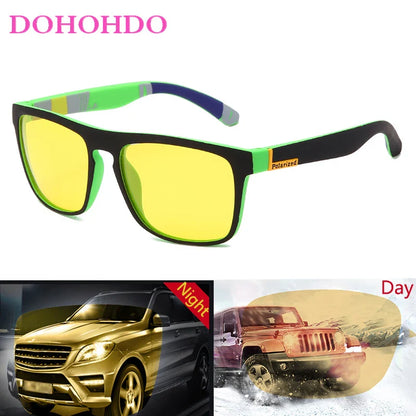 Occhiali da sole polarizzati visione notturna unisex montatura quadrata UV400 anti-riflesso occhiali da guida tendenza autunno 2025