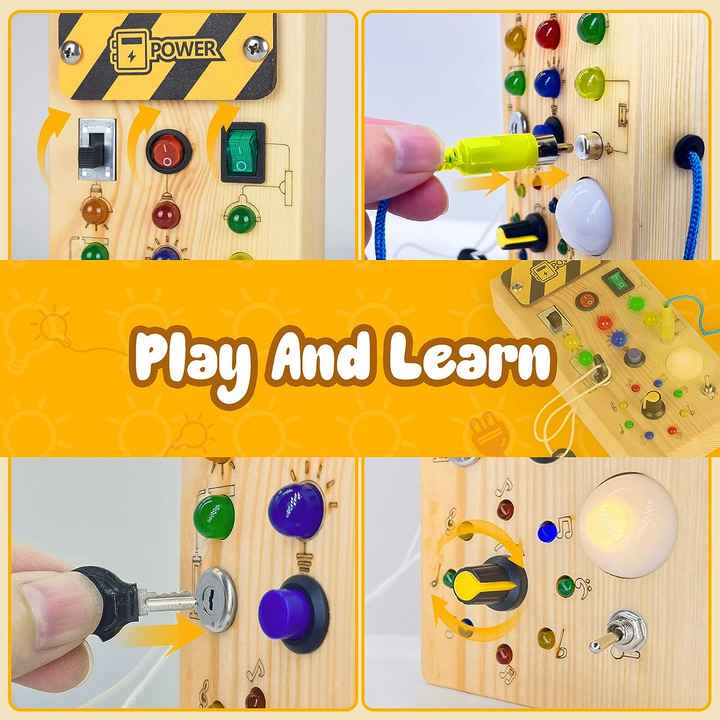 Tablero de entrenamiento sensorial Montessori para niños, juguete educativo de madera con luces LED, regalo de aprendizaje temprano para bebés