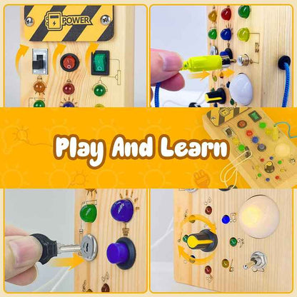 Tablero de entrenamiento sensorial Montessori para niños, juguete educativo de madera con luces LED, regalo de aprendizaje temprano para bebés