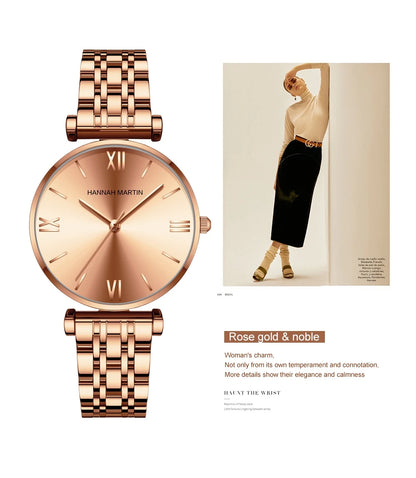 Timeless women's rose gold quartz wristwatch - stainless steel water-resistant minimalist round dial