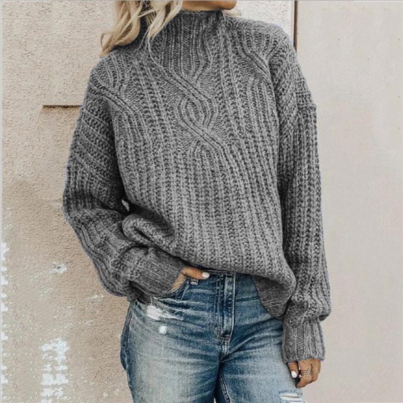 Varm dame-rullekravesweater - Oversized kabelstrik
