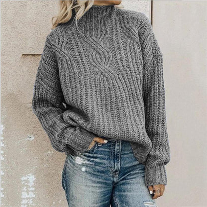 Varm dame-rullekravesweater - Oversized kabelstrik