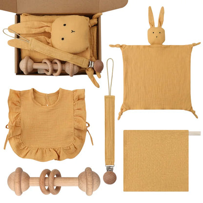 Teething Toy Wooden Ring Rattle Set With Cotton Gauze Mobile Gym Newborn Gift Fall 2025 Soothing