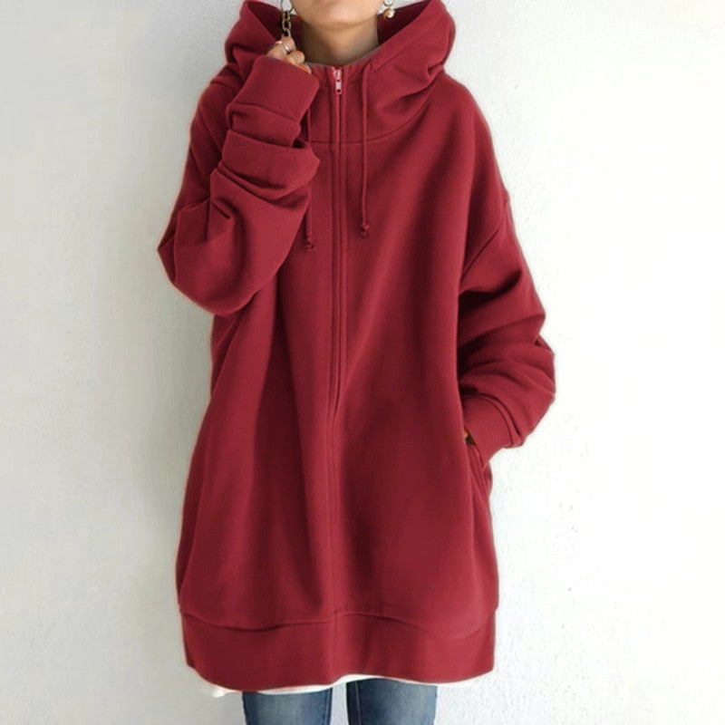 Warm Women Longline Hoodie - Oversized Fleece Layering