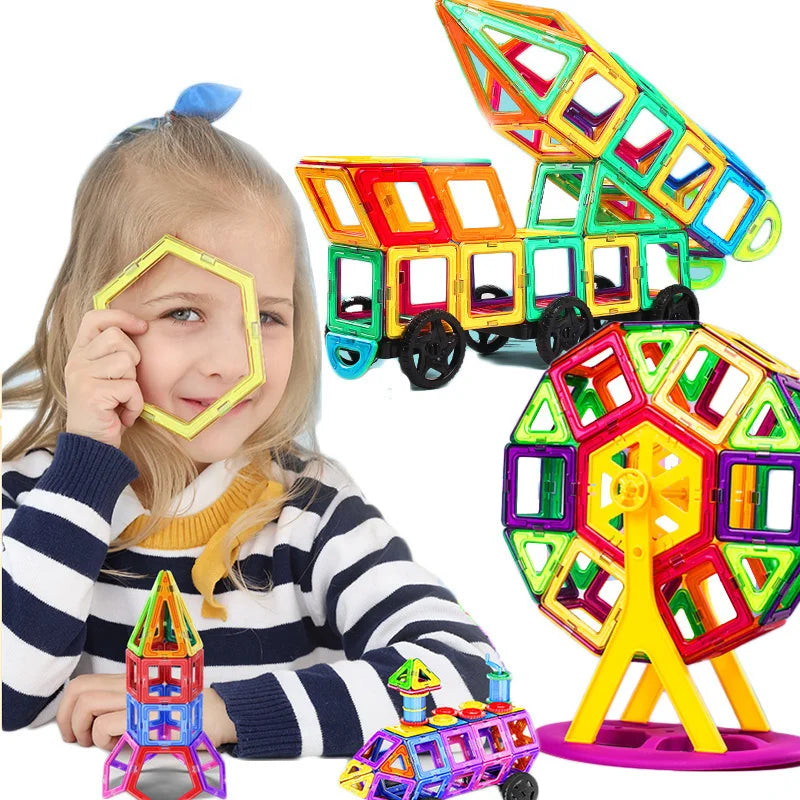 Educational Magnetic Building Blocks Set - 40-Piece Colorful Constructor Toys for Kids, Triangle & Square Shapes, Fun Learning Activity