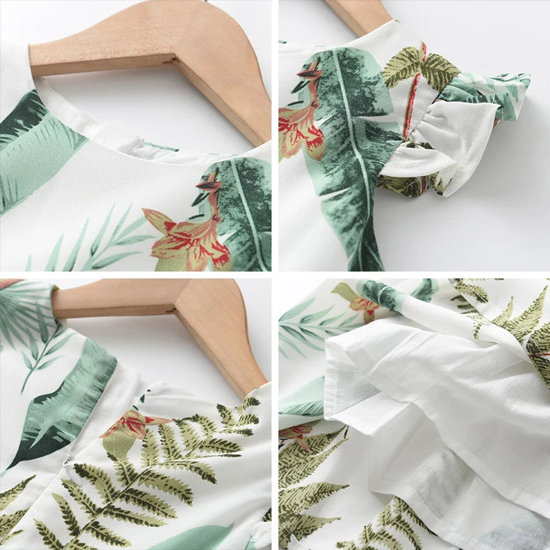 Leichtes und schmeichelhaftes Mädchenkleid – Floraler Schmetterlingsdruck, knielang, ärmellos, Taillengürtel, Freizeitkleidung