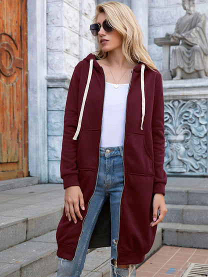 Warm Relaxed Women Longline Zip Hoodie - Cotton Blend