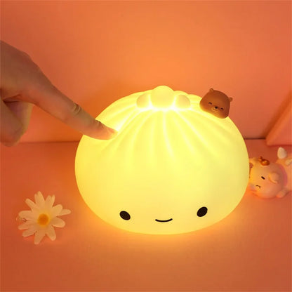 Natlampe Genopladelig LED Kanin Dumpling Tegneserie Sengebordslampe Efterår 2025 Børneværelse Blød Søvn Gave