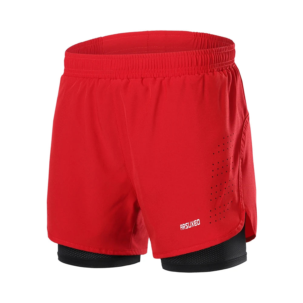 Stretchy men's 2-in-1 running shorts - longer liner, polyester blend, for jogging and gym