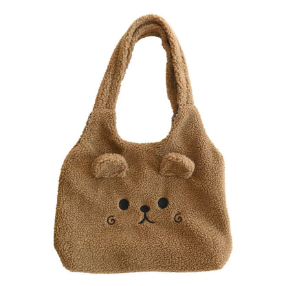 Tragetasche Weiches Plüsch Cartoon Stickerei Schultertasche Winter 2025 Gemütlicher Kunstlammfell Shopper Geschenk