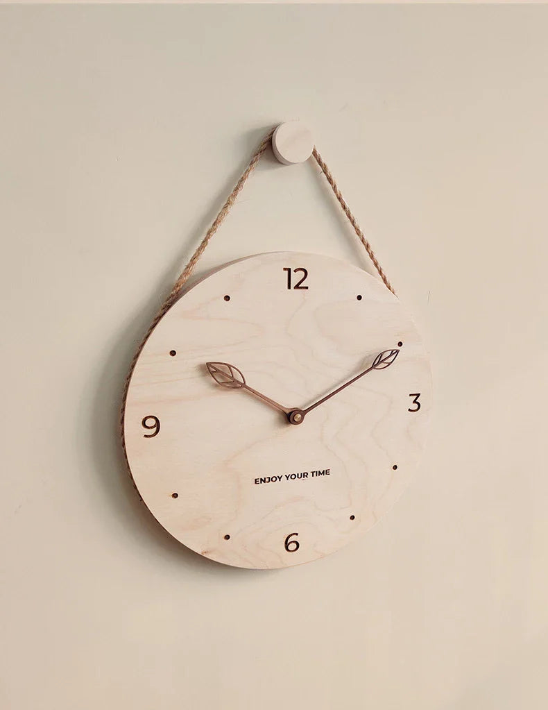 Wooden Wall Clock 12 Inch Hanging Rope Minimalist Round Clock Fall 2025 Rustic Home Decor Cozy Living Room Accent
