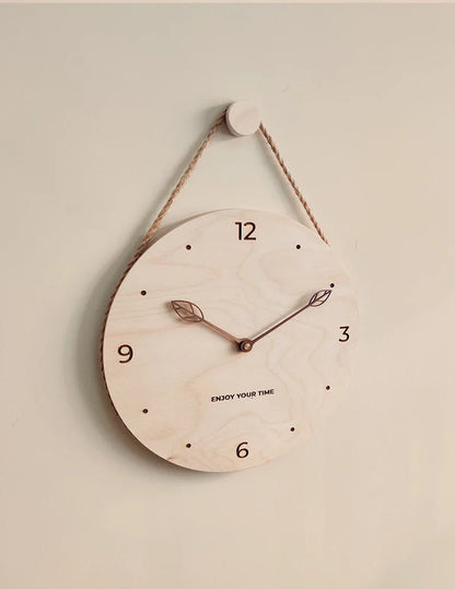 Wooden Wall Clock 12 Inch Hanging Rope Minimalist Round Clock Fall 2025 Rustic Home Decor Cozy Living Room Accent
