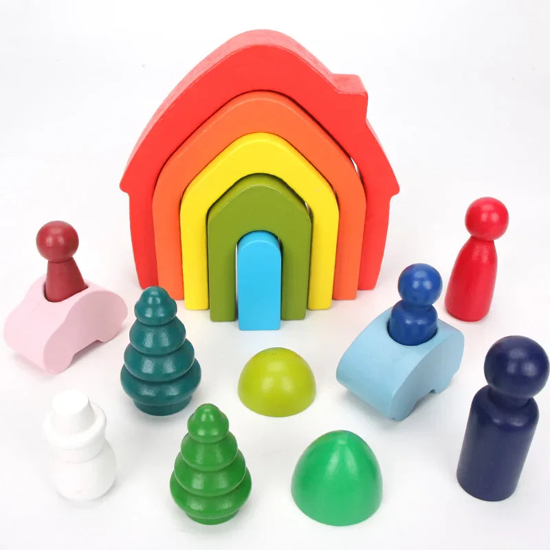 Wooden Rainbow Blocks Montessori Stacking Toys Wood Building Blocks Back to School 2025 Educational STEM Gift