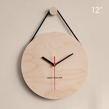 Wooden Wall Clock 12 Inch Hanging Rope Minimalist Round Clock Fall 2025 Rustic Home Decor Cozy Living Room Accent