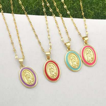 Timeless women's Virgin Mary pendant necklace - 18K gold-plated stainless steel link chain, for everyday wear