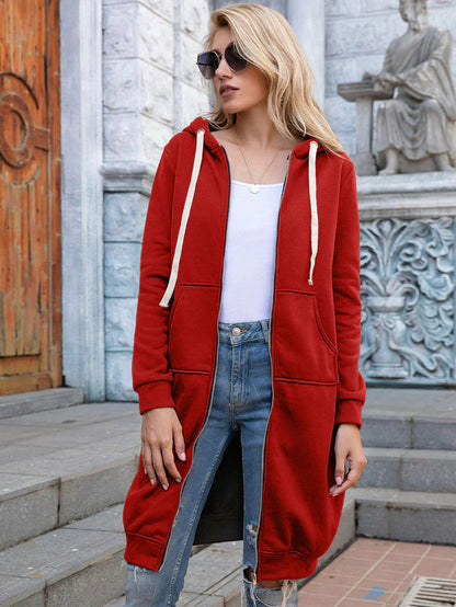 Warm Relaxed Women Longline Zip Hoodie - Cotton Blend